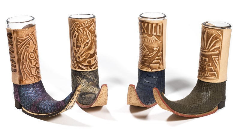 MexART Mexican Leather Mini Boot Drink Shot - Original Artisan Bota Tribalera para Tequila - 1 Tequila Shot (Assorted Colors) - Image 1